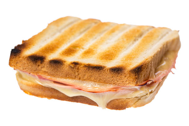 istock Ham cheese on toast isolated on white background diagonal 927386196