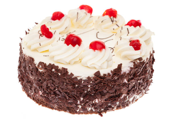 whole black forest cake isolated on white background