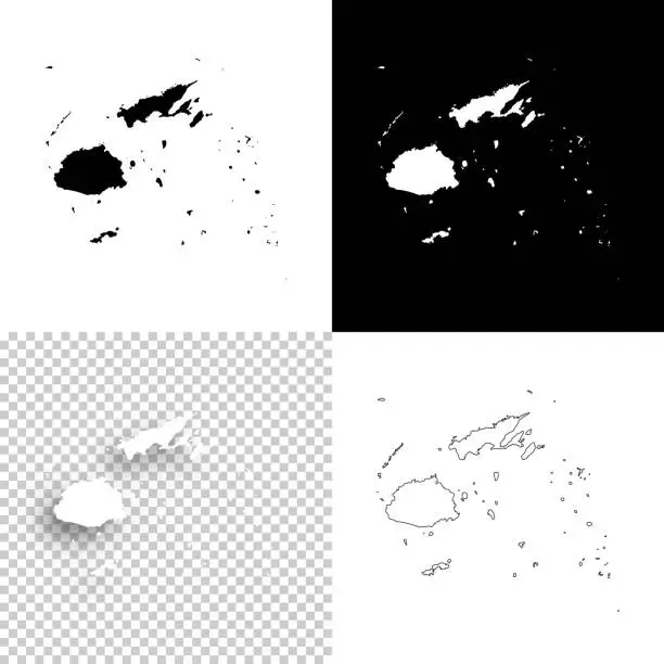 Vector illustration of Fiji maps for design - Blank, white and black backgrounds