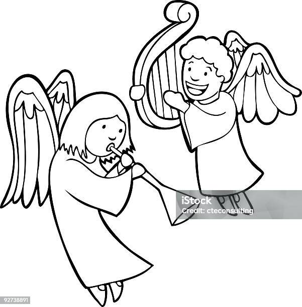 Angel Music Stock Illustration - Download Image Now - Angel, Black And White, Black Color