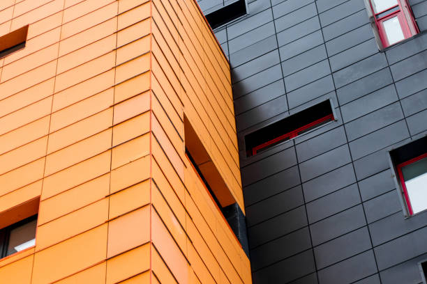 istock Facade of building with different colors. Black and orange 927390688