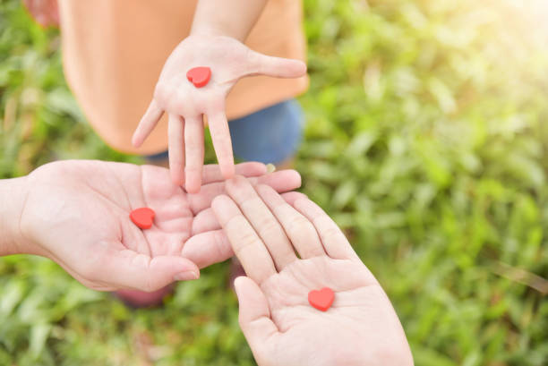 istock Family hands holding red hearts together. 927391624