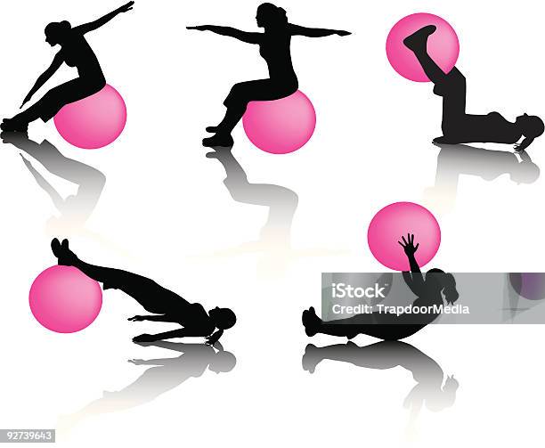Auf Dem Ball Stock Vektor Art und mehr Bilder von Frauen - Frauen, Gleichgewicht, Spielball