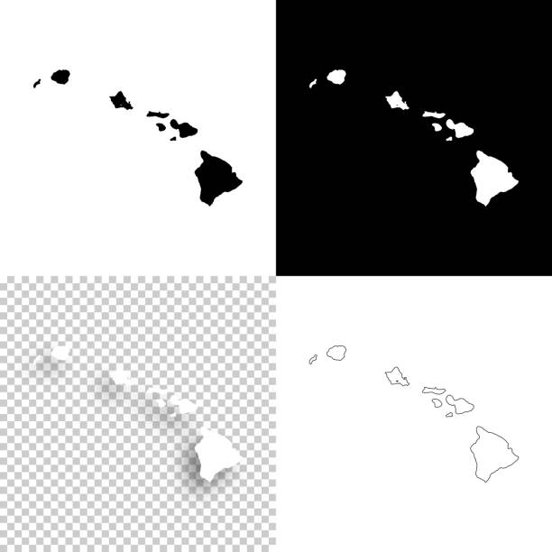 夏威夷設計地圖-空白, 白色和黑色背景 - 夏威夷群島 幅插畫檔、美工圖案、卡通及圖標