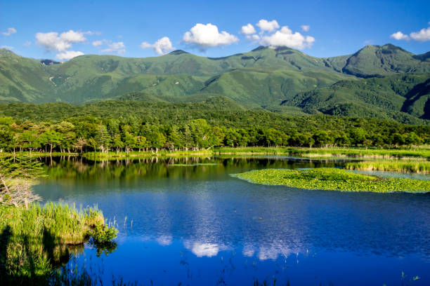 Shiretoko goko lakes Shiretoko National Park, located on the Shiretoko Peninsula in eastern Hokkaido juts out into the Sea of Okhotsk. shiretoko mountains stock pictures, royalty-free photos & images