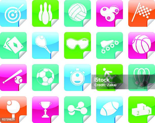 Sportmulti Kolorowe Naklejki Ikony Zestaw - Stockowe grafiki wektorowe i więcej obrazów Bez ludzi - Bez ludzi, Bowling, Błyszczący