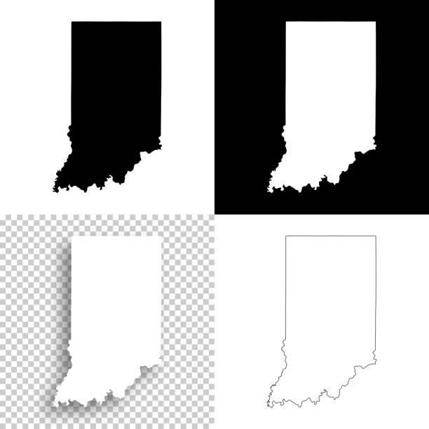 Indiana maps for design - Blank, white and black backgrounds Map of Indiana for your own design. With space for your text and your background. Four maps included in the bundle: - One black map on a white background. - One blank map on a black background. - One white map with shadow on a blank background (for easy change background or texture). - One blank map with only a thin black outline (in a line art style). The layers are named to facilitate your customization. Vector Illustration (EPS10, well layered and grouped). Easy to edit, manipulate, resize or colorize. Please do not hesitate to contact me if you have any questions, or need to customise the illustration. http://www.istockphoto.com/portfolio/bgblue black background shape white paper stock illustrations