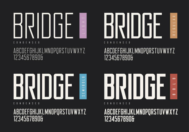 Condensed light regular semibold bold sans serif. Vector typefaces, uppercase alphabet with letters and numbers, font, typography. Condensed light regular semibold bold sans serif. Vector typefaces, uppercase alphabet with letters and numbers, font, typography. Global swatches. thick stock illustrations