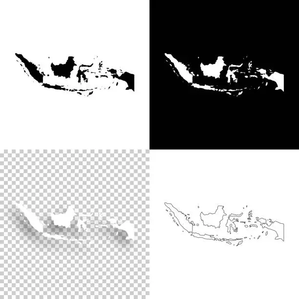 Vector illustration of Indonesia maps for design - Blank, white and black backgrounds