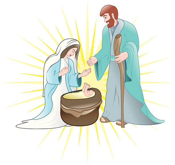 ilustrações, clipart, desenhos animados e ícones de joseph e natal-maria e jesus nascimento - gloria maria