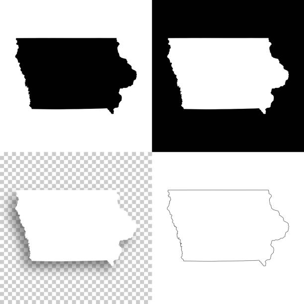 iowa karten für design - leere, weiße und schwarze hintergründe - iowa map stock-grafiken, -clipart, -cartoons und -symbole