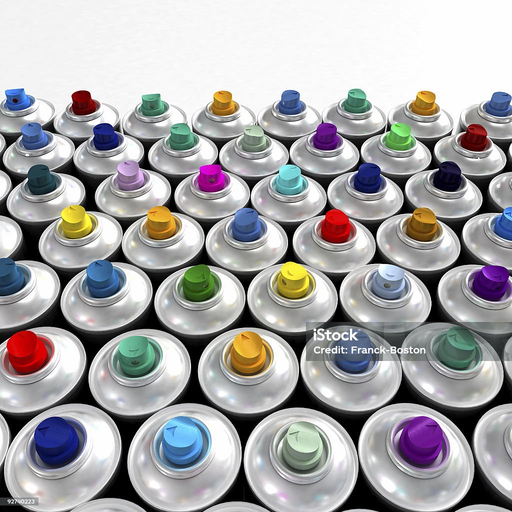 Os bicos de aerossol latas colorida - Foto de stock de Lata - Recipiente royalty-free