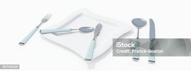 Configuração De Mesa Moderna Em Azul E Branco - Fotografias de stock e mais imagens de Almoço - Almoço, Azul, Branco