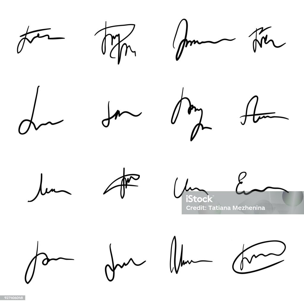 Conjunto de mão negra desenhada alastrando assinaturas - Vetor de Assinatura royalty-free