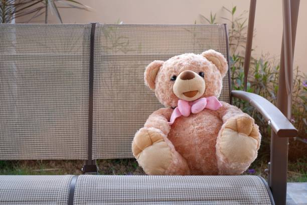 istock brown teddy bear on swing in garden 927406214