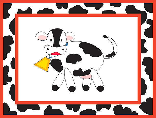 Cute cow and border vector art illustration