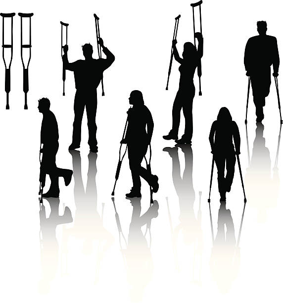 People on crutches vector art illustration