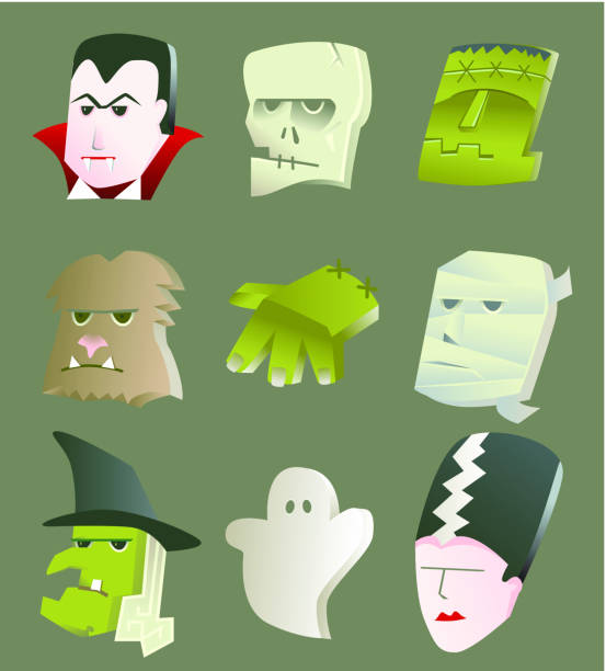 Classic Movie Monsters vector art illustration