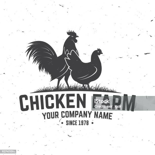 Chicken Farm Badge Or Label Vector Illustration Stock Illustration - Download Image Now - Chicken - Bird, Chicken Meat, Rooster