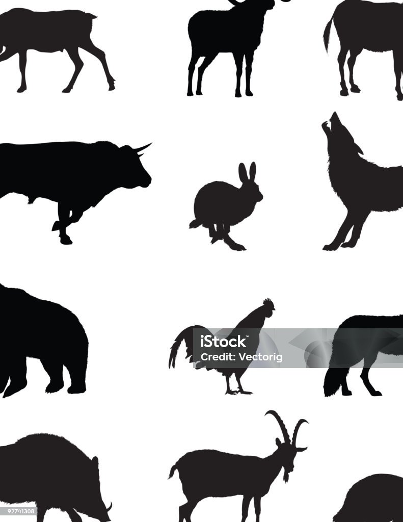 Domestic and Wild Animals Silhouette  In Silhouette stock vector