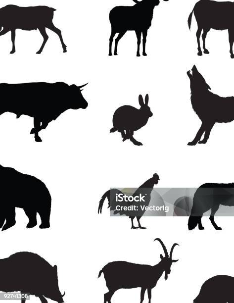 Domestic And Wild Animals Silhouette Stock Illustration - Download Image Now - In Silhouette, Fox, Ram - Animal