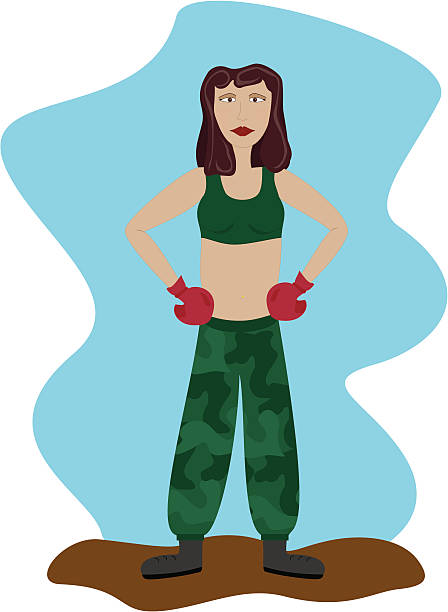 boxing hispanic girl (vector) vector art illustration