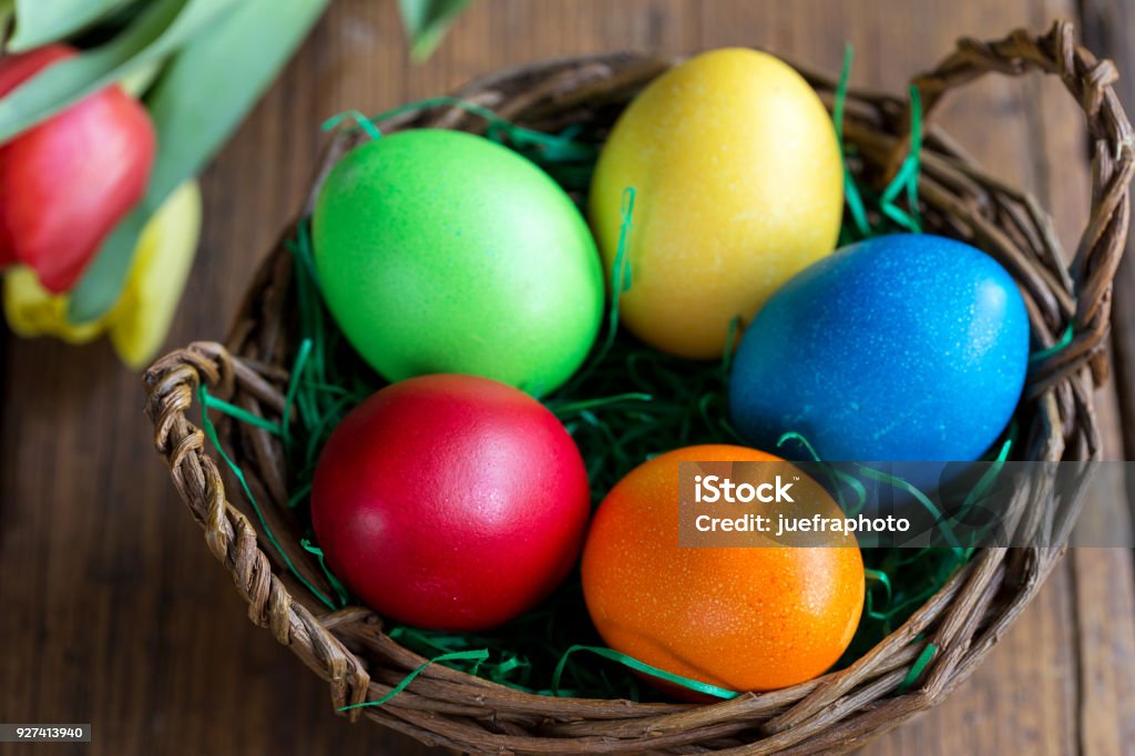 happy Easter colourful Easter eggs Brunch Stock Photo