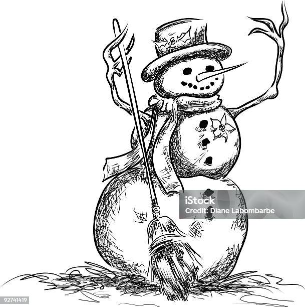 手描きペンとインクスタイルのスノーマンイラストレーション - 雪だるまのベクターアート素材や画像を多数ご用意 - 雪だるま, 図画, レトロ調