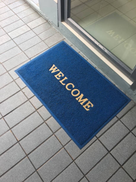 Doormat at the office entrance. stock photo