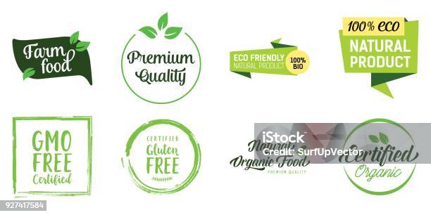 Natural Food Lettering Set Stock Illustration - Download Image Now - Healthy Eating, Logo, Postage Stamp