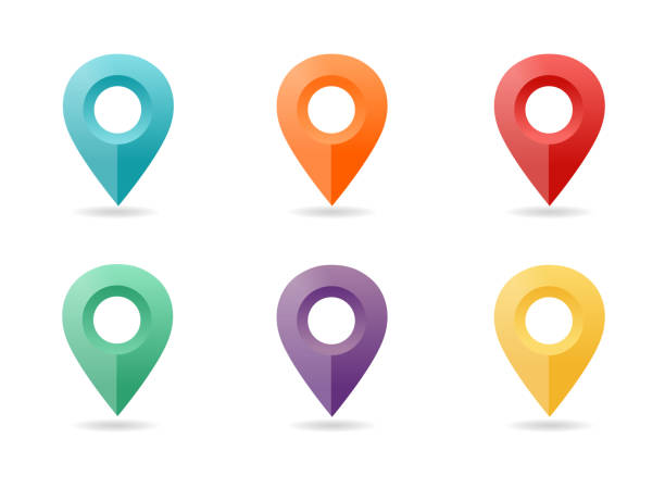 mapa pin płaski styl projektu. zestaw ikon - global positioning system stock illustrations