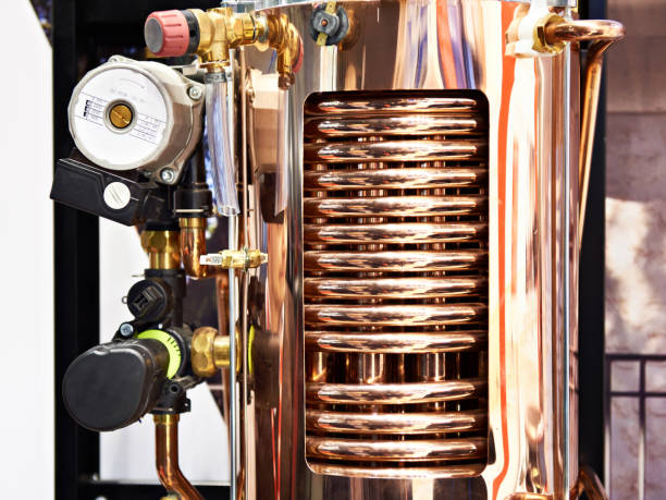 tubos de cobre del radiador de calefacción caldera - boiler steam pressure gauge gauge fotografías e imágenes de stock