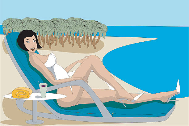 Hot Brunette in Vacation vector art illustration