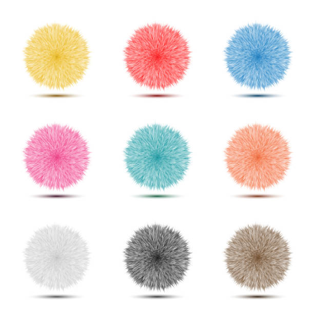 zestaw kolorowych pompon puszyste owłosione ikony piłki do abstrakcyjnej koncepcji projektu graficznego pomysł - fluffy stock illustrations