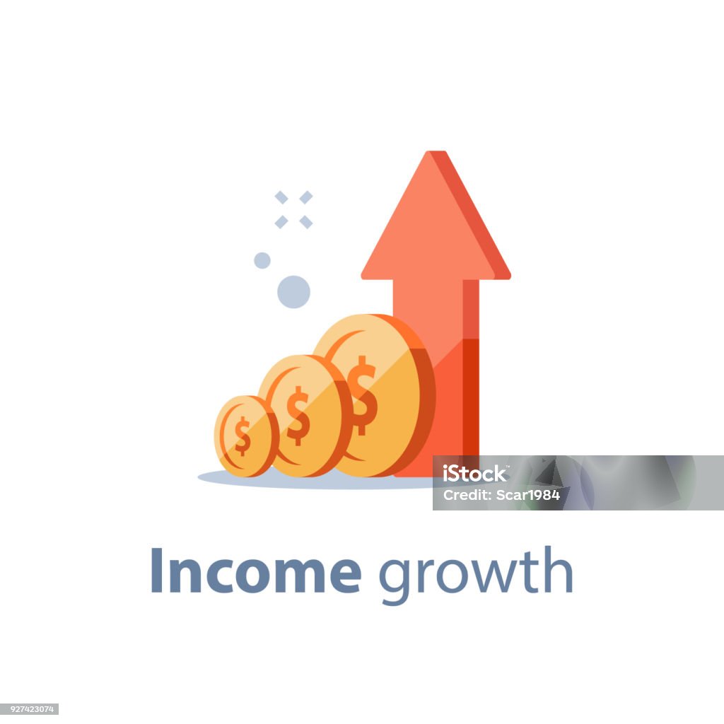 Taux d’intérêt élevé, stratégie de placement à long terme, la croissance du revenu, revenus d’affaires boost, collecte de fonds, épargne-pension, plus d’argent - clipart vectoriel de Croissance libre de droits