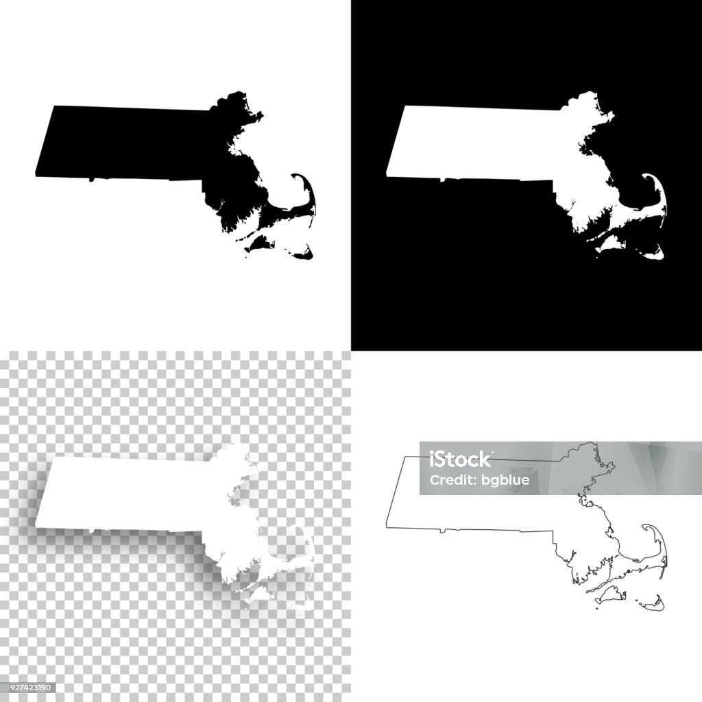 Massachusetts maps for design - Blank, white and black backgrounds Map of Massachusetts for your own design. With space for your text and your background. Four maps included in the bundle: - One black map on a white background. - One blank map on a black background. - One white map with shadow on a blank background (for easy change background or texture). - One blank map with only a thin black outline (in a line art style). The layers are named to facilitate your customization. Vector Illustration (EPS10, well layered and grouped). Easy to edit, manipulate, resize or colorize. Please do not hesitate to contact me if you have any questions, or need to customise the illustration. http://www.istockphoto.com/portfolio/bgblue Massachusetts stock vector