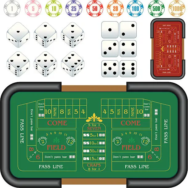 Vector illustration of Gambling table and gambling elements