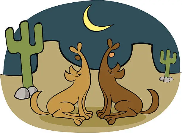 Vector illustration of Coyotes Howling at the Moon