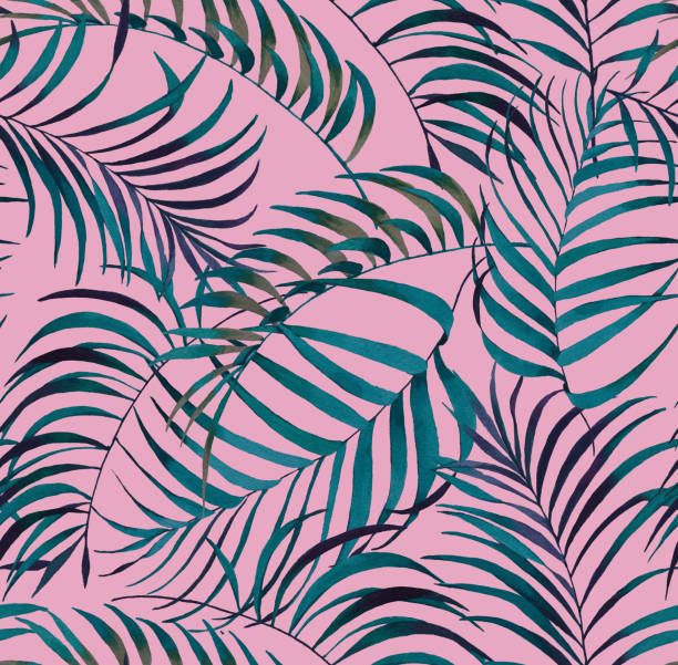 istock Hand drawn colorful seamless pattern with watercolor palm leaves 927427118