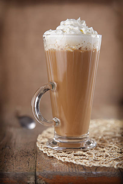 istock Coffee Latte with whipped cream in rustic style  rough vignet 92742859