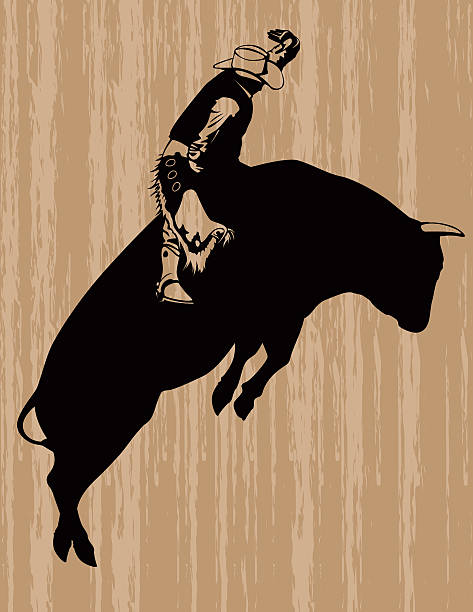 illustrazioni stock, clip art, cartoni animati e icone di tendenza di cowboy dei salti e del movimento un toro - rodeo bull bull riding cowboy