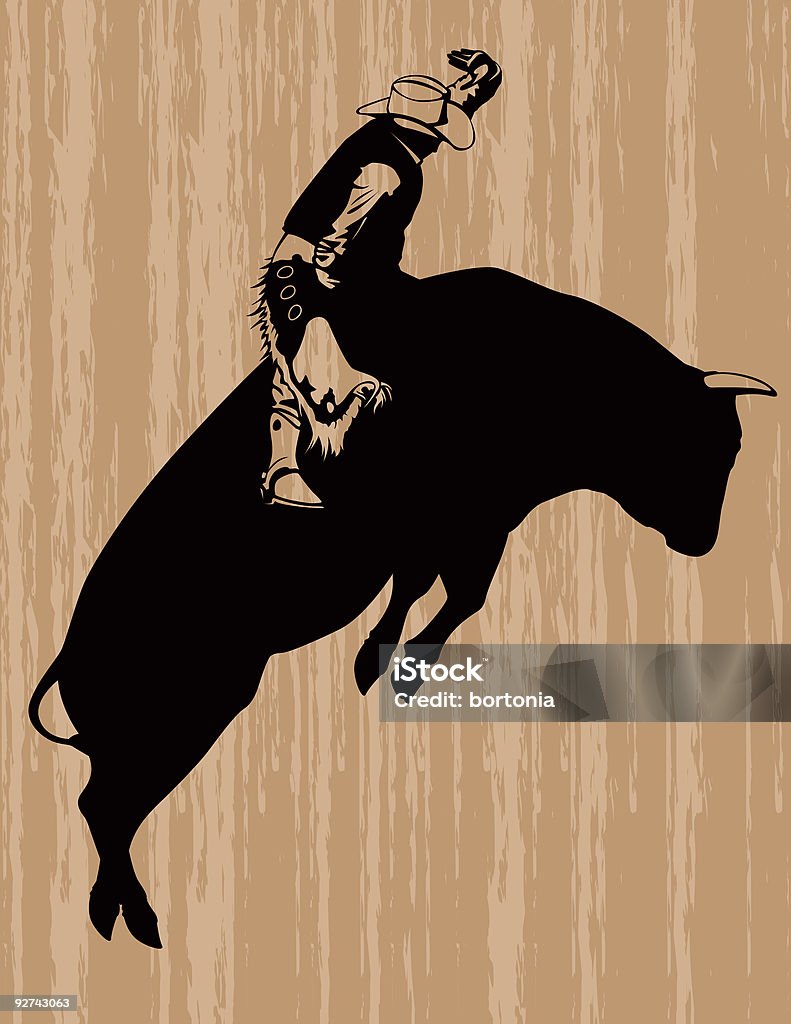 Cowboy Riding a Leaping Bull  Bull Riding stock illustration