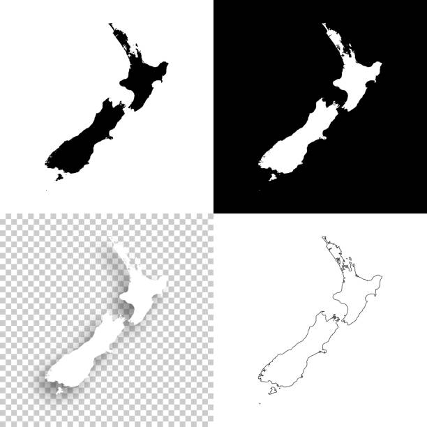 mapy nowej zelandii do projektowania - puste, białe i czarne tła - new zealand map cartography vector stock illustrations