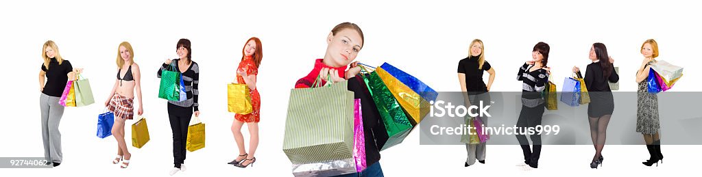 Grupo de nove compras meninas - Foto de stock de Adulto royalty-free