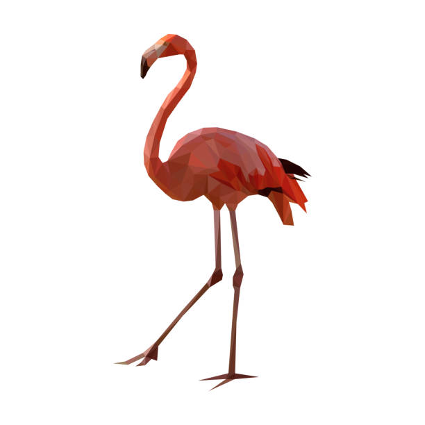 istock Isolated pink flamingo composed of triangles on white background. 927440946
