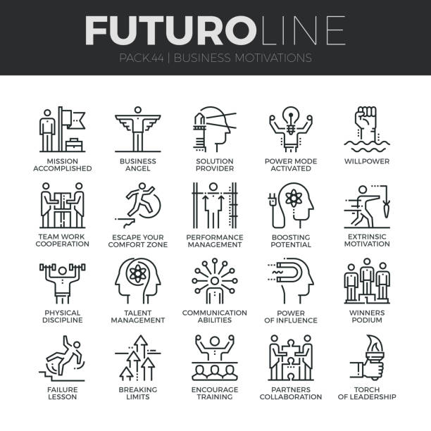 ilustrações de stock, clip art, desenhos animados e ícones de business discipline futuro line icons set - missed chance