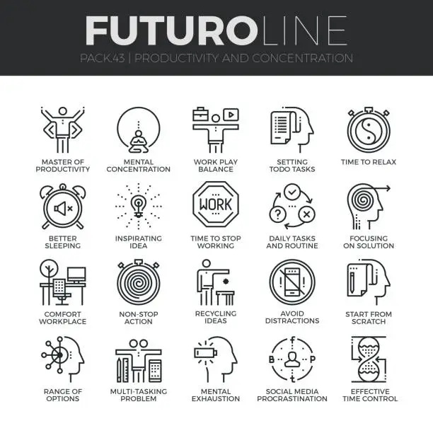 Vector illustration of Human Productivity Futuro Line Icons Set