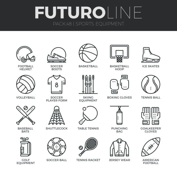 スポーツ機器フトゥロ線アイコン セット - ゴルフバッグ点のイラスト素材／クリップアート素材／マンガ素材／アイコン素材
