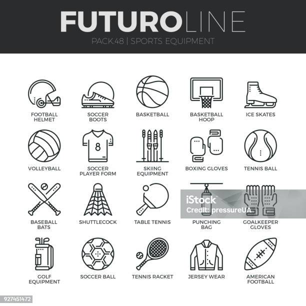 Sports Equipment Futuro Line Icons Set Stock Illustration - Download Image Now - Sport, Soccer Uniform, Basketball - Sport