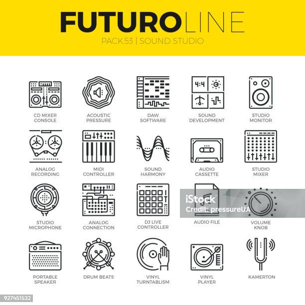 Sound Studio Futuro Line Icons Stock Illustration - Download Image Now - Volume Knob, Icon Symbol, Line Art